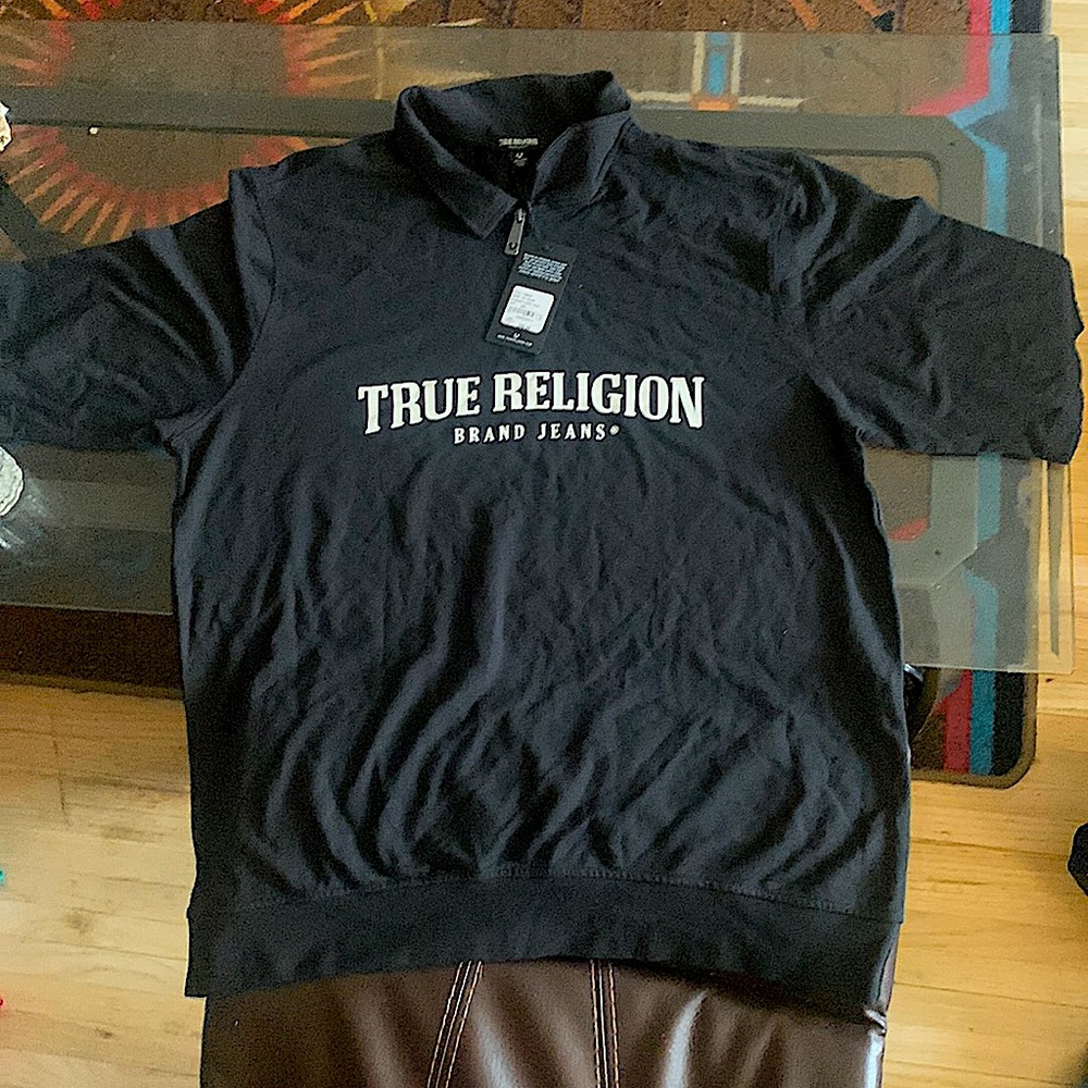 XXL Black True Religion Half Zip Logo Polo Shirt